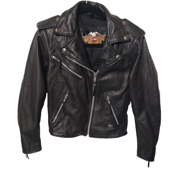 Harley Davidson Women's Leather Jacket Size Small Black Motorcycle Biker Zip Up - Picture 1 of 12